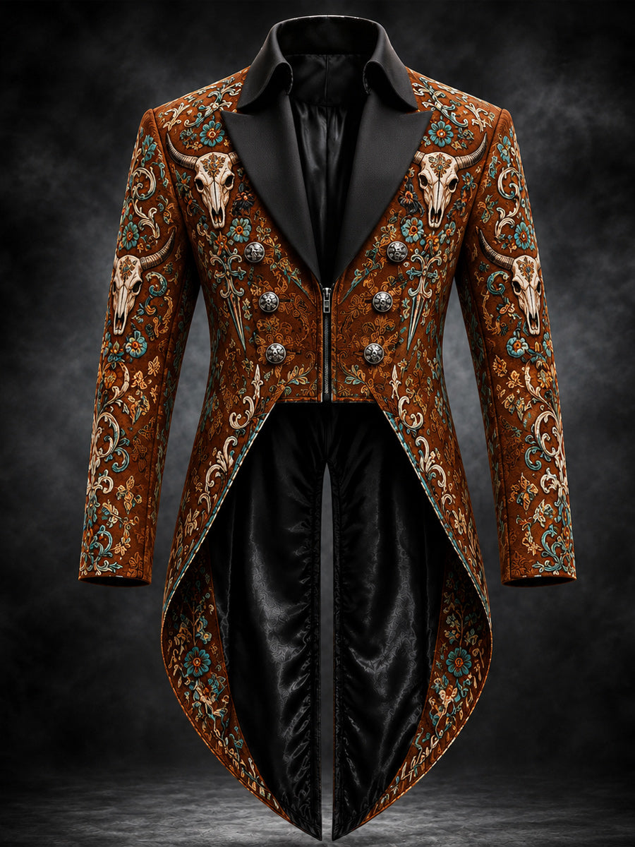 Men's Gothic Punk Art Print Swallow-Tailed Coat